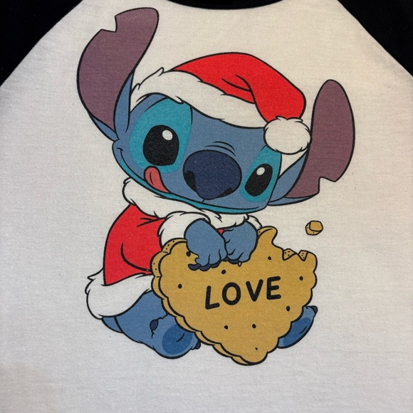 Disney Stitch Raglan Top Medium White Black 3/4 Sleeve Baseball Tee Jerry Leigh - Picture 10 of 16